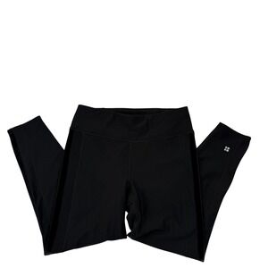 Sweaty Betty 7/8‎ Length Black Workout Leggings Velvet Trim Fleece Lining Size M
